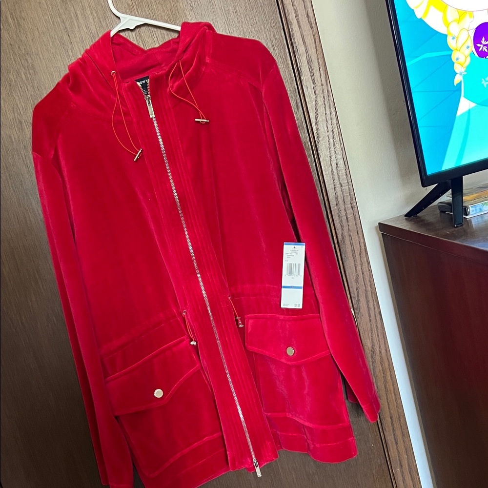 Jones New York Red Velour Utility Jacket